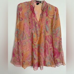 LAUREN - Ralph Lauren Long Sleeves Sheer Blouse - 100% Silk - Size Small.